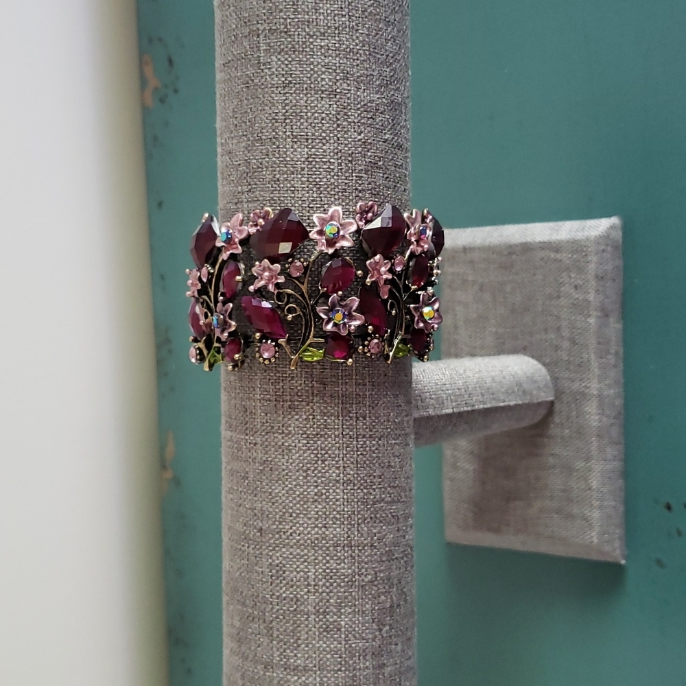 BEDAZZLED PURPLE AND PINK FLOWER BRACELET